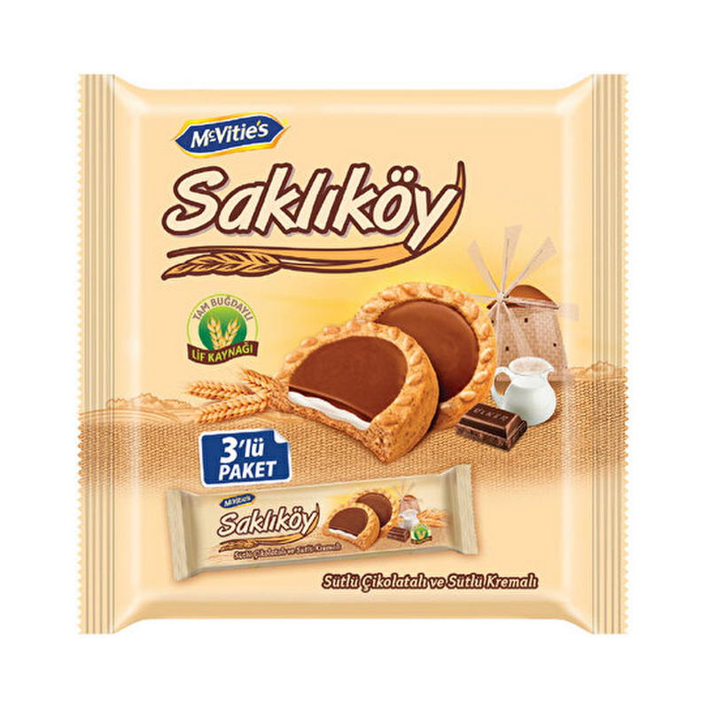 Saklikoy Cikolatali & Sutlu Kremali Biskuvi 3X100G (8X1 8)